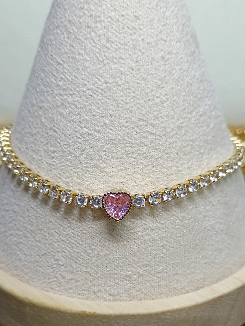 New Gold Plated Tennis Bracelet with Pink Heart Center 🚨 - Picture 2 of 6
